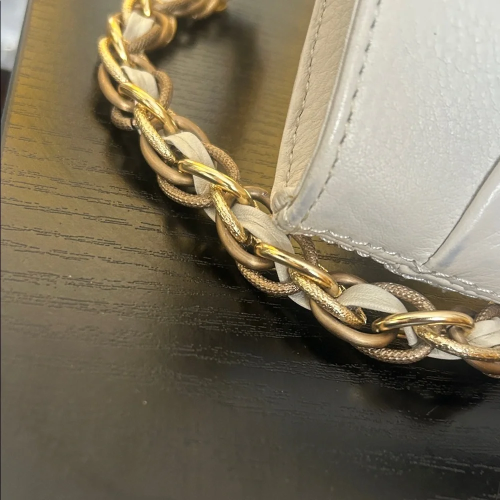 Elliott Lucca Cream Leather Clutch with Gold Chain - Picture 9 of 16